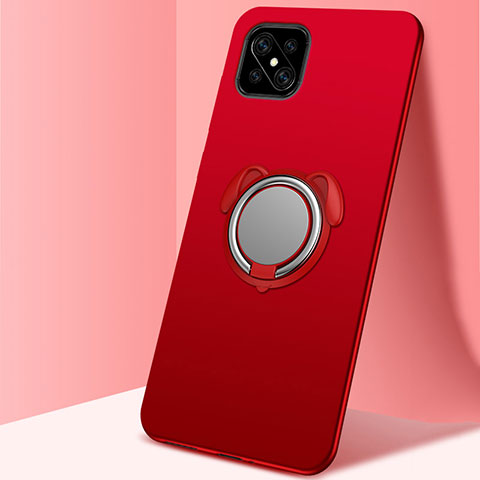 Custodia Silicone Ultra Sottile Morbida Cover con Magnetico Anello Supporto A01 per Oppo Reno4 Z 5G Rosso