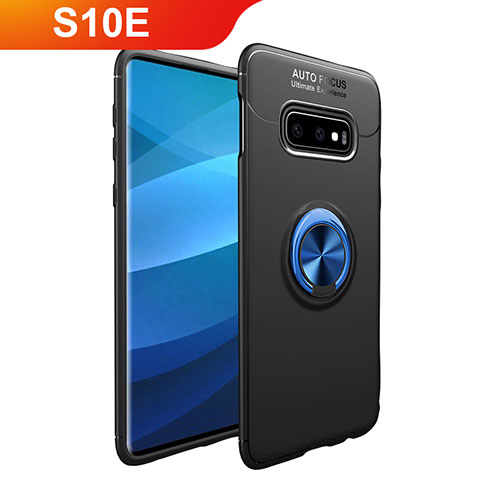 Custodia Silicone Ultra Sottile Morbida Cover con Magnetico Anello Supporto A01 per Samsung Galaxy S10e Blu e Nero