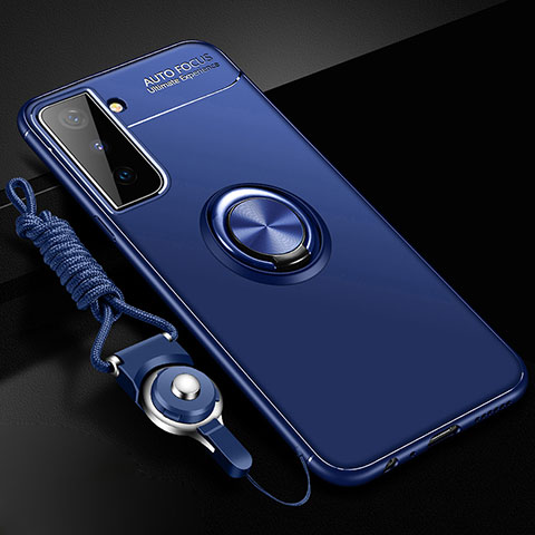 Custodia Silicone Ultra Sottile Morbida Cover con Magnetico Anello Supporto A01 per Samsung Galaxy S21 5G Blu
