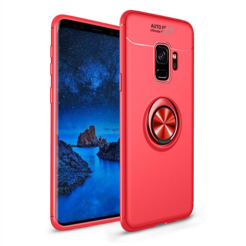 Custodia Silicone Ultra Sottile Morbida Cover con Magnetico Anello Supporto A01 per Samsung Galaxy S9 Rosso