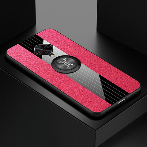Custodia Silicone Ultra Sottile Morbida Cover con Magnetico Anello Supporto A01 per Vivo X50 Lite Rosa Caldo