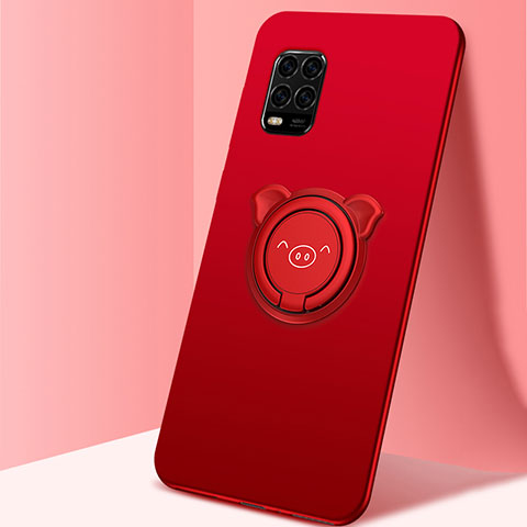 Custodia Silicone Ultra Sottile Morbida Cover con Magnetico Anello Supporto A01 per Xiaomi Mi 10 Lite Rosso