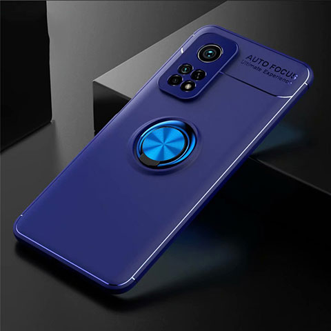 Custodia Silicone Ultra Sottile Morbida Cover con Magnetico Anello Supporto A01 per Xiaomi Mi 10T 5G Blu