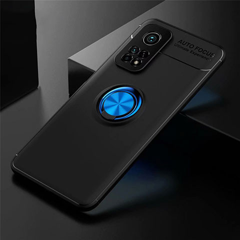 Custodia Silicone Ultra Sottile Morbida Cover con Magnetico Anello Supporto A01 per Xiaomi Mi 10T 5G Blu e Nero