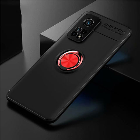 Custodia Silicone Ultra Sottile Morbida Cover con Magnetico Anello Supporto A01 per Xiaomi Mi 10T 5G Rosso e Nero