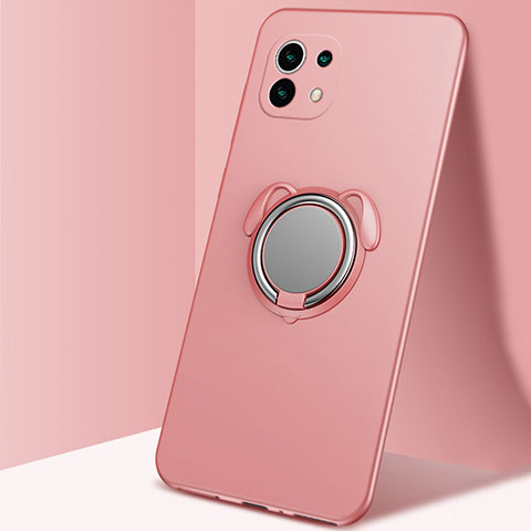 Custodia Silicone Ultra Sottile Morbida Cover con Magnetico Anello Supporto A01 per Xiaomi Mi 11 5G Oro Rosa