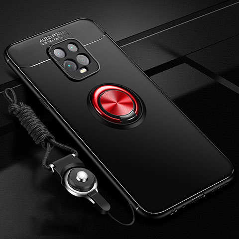 Custodia Silicone Ultra Sottile Morbida Cover con Magnetico Anello Supporto A01 per Xiaomi Redmi 10X 5G Rosso e Nero