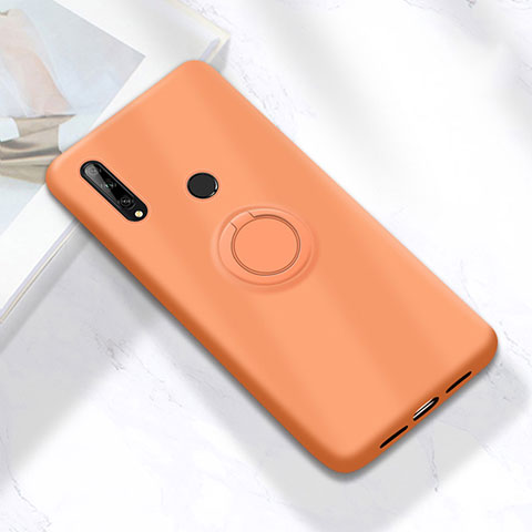 Custodia Silicone Ultra Sottile Morbida Cover con Magnetico Anello Supporto A02 per Huawei Enjoy 10 Plus Arancione
