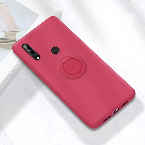 Custodia Silicone Ultra Sottile Morbida Cover con Magnetico Anello Supporto A02 per Huawei Enjoy 10 Plus Rosso Rosa