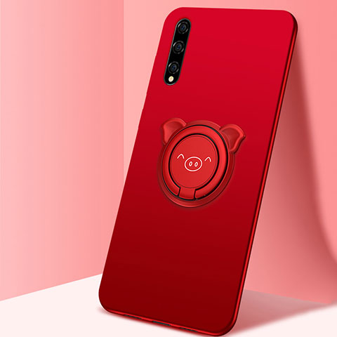 Custodia Silicone Ultra Sottile Morbida Cover con Magnetico Anello Supporto A02 per Huawei Enjoy 10S Rosso