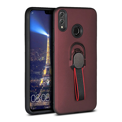 Custodia Silicone Ultra Sottile Morbida Cover con Magnetico Anello Supporto A02 per Huawei Honor 8X Rosso Rosa