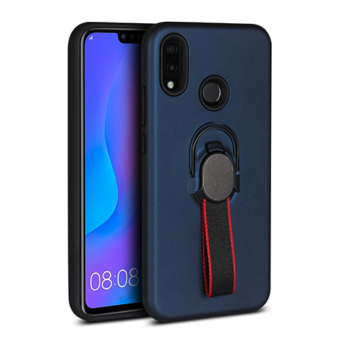 Custodia Silicone Ultra Sottile Morbida Cover con Magnetico Anello Supporto A02 per Huawei Nova 3e Blu