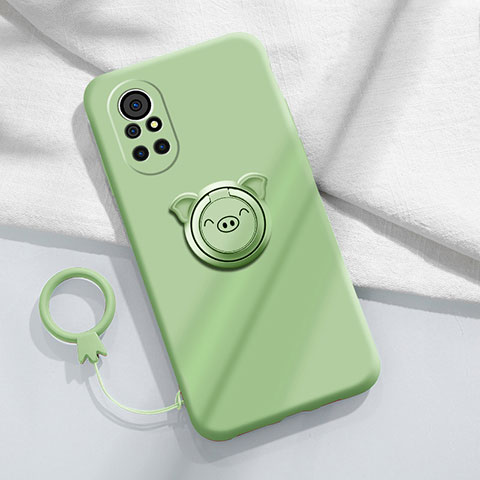 Custodia Silicone Ultra Sottile Morbida Cover con Magnetico Anello Supporto A02 per Huawei Nova 8 5G Verde Pastello