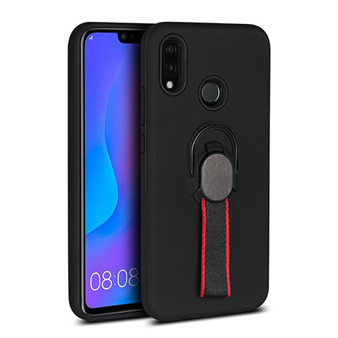 Custodia Silicone Ultra Sottile Morbida Cover con Magnetico Anello Supporto A02 per Huawei P20 Lite Nero