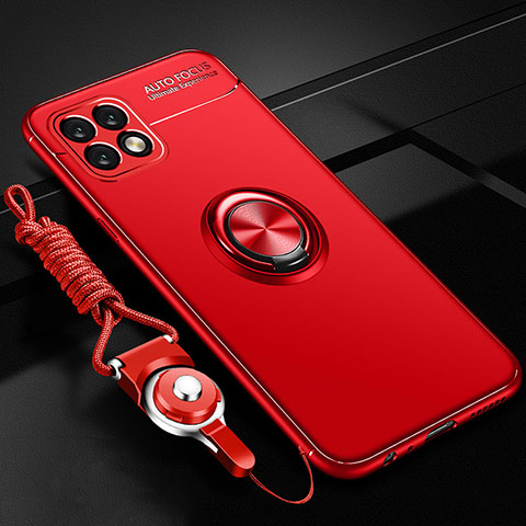 Custodia Silicone Ultra Sottile Morbida Cover con Magnetico Anello Supporto A02 per Oppo A73 5G Rosso