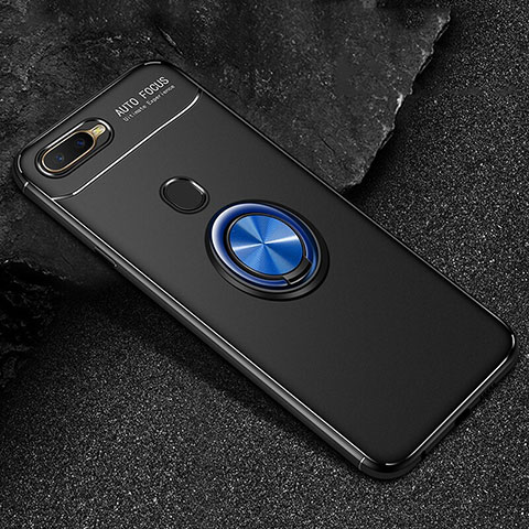 Custodia Silicone Ultra Sottile Morbida Cover con Magnetico Anello Supporto A02 per Oppo AX7 Blu e Nero