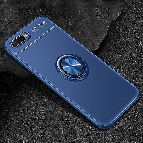 Custodia Silicone Ultra Sottile Morbida Cover con Magnetico Anello Supporto A02 per Oppo R15X Blu