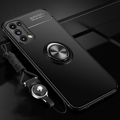 Custodia Silicone Ultra Sottile Morbida Cover con Magnetico Anello Supporto A02 per Oppo Reno5 5G Nero