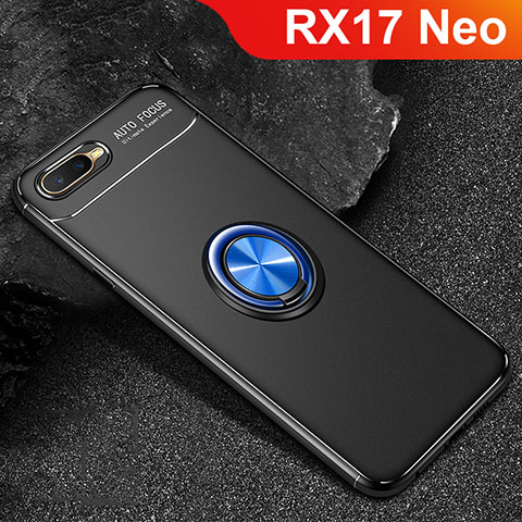 Custodia Silicone Ultra Sottile Morbida Cover con Magnetico Anello Supporto A02 per Oppo RX17 Neo Blu e Nero