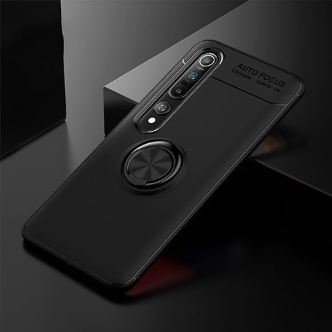 Custodia Silicone Ultra Sottile Morbida Cover con Magnetico Anello Supporto A02 per Xiaomi Mi 10 Pro Nero