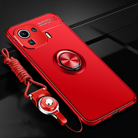 Custodia Silicone Ultra Sottile Morbida Cover con Magnetico Anello Supporto A02 per Xiaomi Mi 11 Pro 5G Rosso