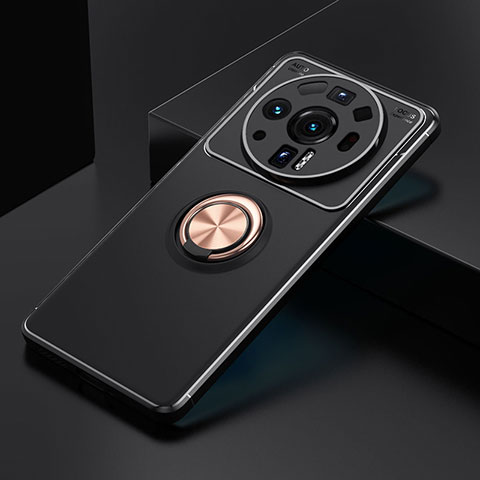 Custodia Silicone Ultra Sottile Morbida Cover con Magnetico Anello Supporto A02 per Xiaomi Mi 12 Ultra 5G Oro