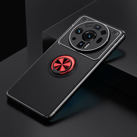 Custodia Silicone Ultra Sottile Morbida Cover con Magnetico Anello Supporto A02 per Xiaomi Mi 12 Ultra 5G Rosso e Nero