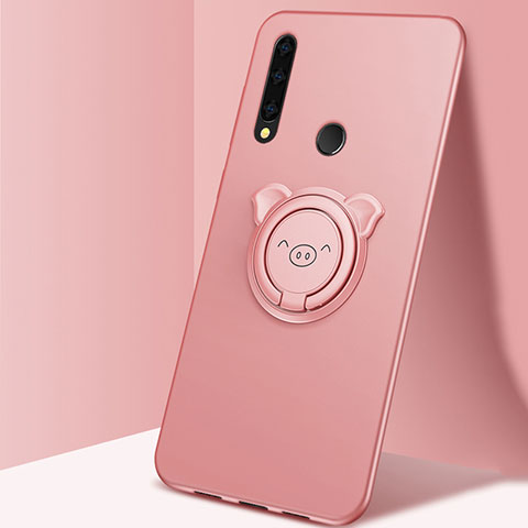Custodia Silicone Ultra Sottile Morbida Cover con Magnetico Anello Supporto A03 per Huawei Enjoy 10 Plus Oro Rosa