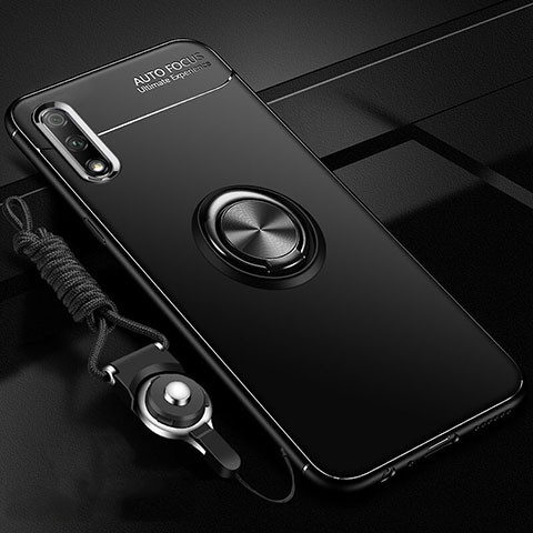 Custodia Silicone Ultra Sottile Morbida Cover con Magnetico Anello Supporto A03 per Huawei Honor 9X Nero