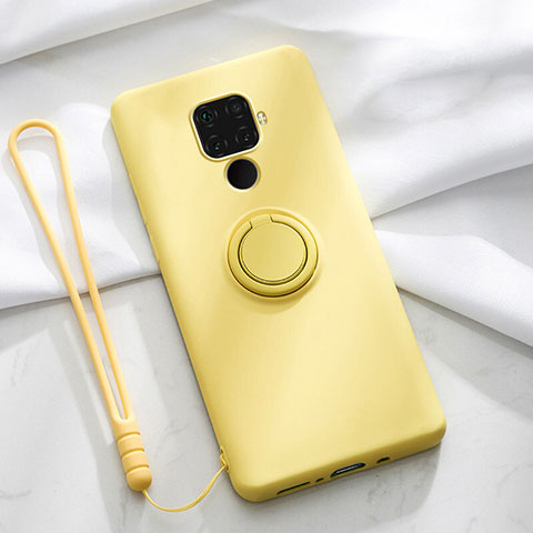 Custodia Silicone Ultra Sottile Morbida Cover con Magnetico Anello Supporto A03 per Huawei Mate 30 Lite Giallo