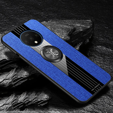 Custodia Silicone Ultra Sottile Morbida Cover con Magnetico Anello Supporto A03 per OnePlus 7T Blu