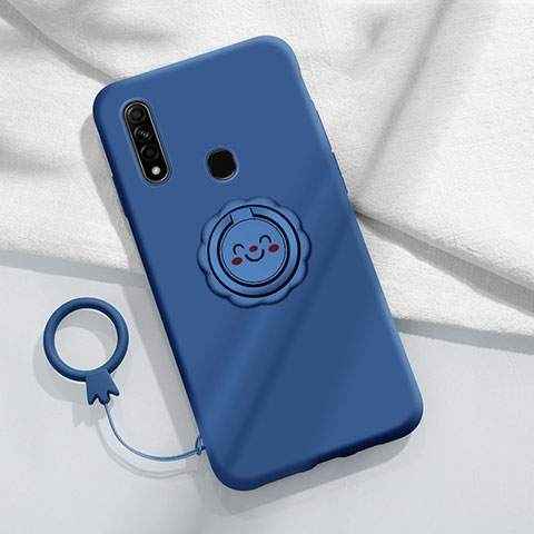 Custodia Silicone Ultra Sottile Morbida Cover con Magnetico Anello Supporto A03 per Oppo A8 Blu