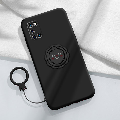 Custodia Silicone Ultra Sottile Morbida Cover con Magnetico Anello Supporto A03 per Oppo A92 Nero