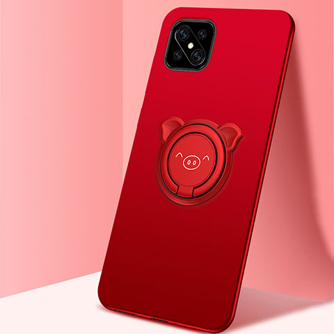 Custodia Silicone Ultra Sottile Morbida Cover con Magnetico Anello Supporto A03 per Oppo Reno4 Z 5G Rosso