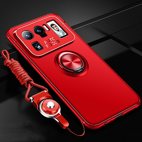 Custodia Silicone Ultra Sottile Morbida Cover con Magnetico Anello Supporto A03 per Xiaomi Mi 11 Ultra 5G Rosso