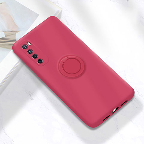 Custodia Silicone Ultra Sottile Morbida Cover con Magnetico Anello Supporto A04 per Huawei Nova 7 5G Rosso