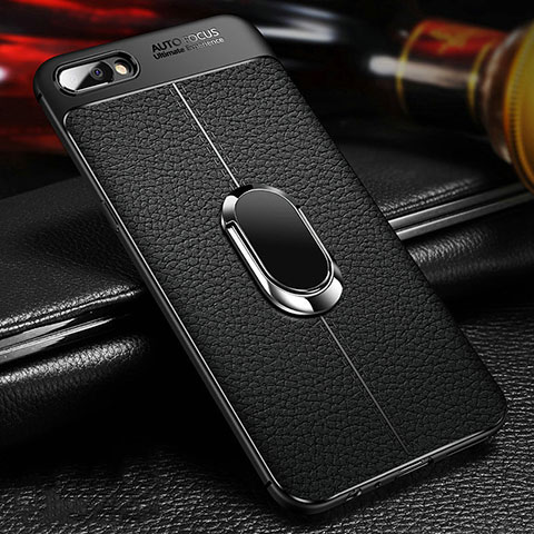 Custodia Silicone Ultra Sottile Morbida Cover con Magnetico Anello Supporto A04 per Oppo A12e Nero