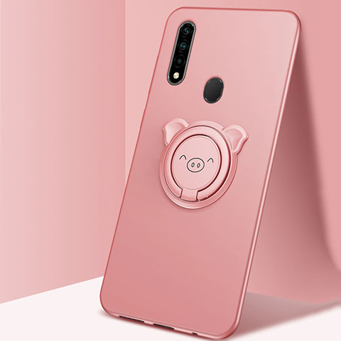 Custodia Silicone Ultra Sottile Morbida Cover con Magnetico Anello Supporto A04 per Oppo A8 Oro Rosa