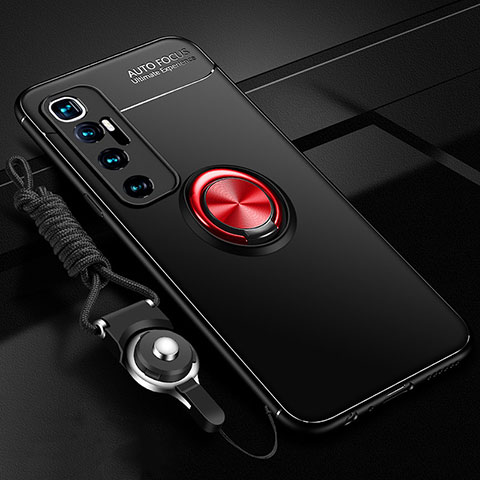 Custodia Silicone Ultra Sottile Morbida Cover con Magnetico Anello Supporto A04 per Xiaomi Mi 10 Ultra Rosso e Nero