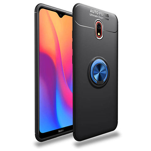 Custodia Silicone Ultra Sottile Morbida Cover con Magnetico Anello Supporto A04 per Xiaomi Redmi 8A Blu e Nero