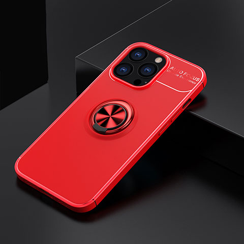 Custodia Silicone Ultra Sottile Morbida Cover con Magnetico Anello Supporto A05 per Apple iPhone 13 Pro Max Rosso