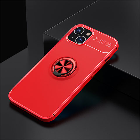 Custodia Silicone Ultra Sottile Morbida Cover con Magnetico Anello Supporto A05 per Apple iPhone 13 Rosso
