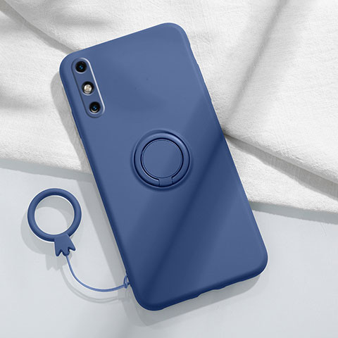 Custodia Silicone Ultra Sottile Morbida Cover con Magnetico Anello Supporto A05 per Huawei Enjoy 10e Blu