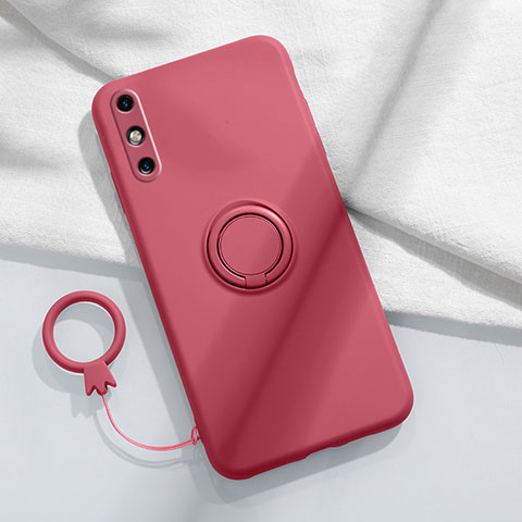 Custodia Silicone Ultra Sottile Morbida Cover con Magnetico Anello Supporto A05 per Huawei Enjoy 10e Rosso Rosa