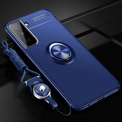 Custodia Silicone Ultra Sottile Morbida Cover con Magnetico Anello Supporto A05 per Samsung Galaxy S22 5G Blu