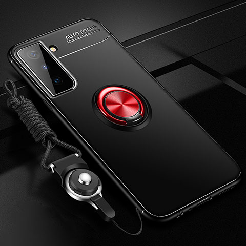Custodia Silicone Ultra Sottile Morbida Cover con Magnetico Anello Supporto A05 per Samsung Galaxy S22 5G Rosso e Nero