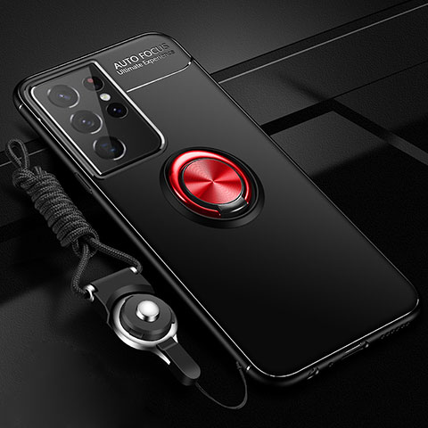 Custodia Silicone Ultra Sottile Morbida Cover con Magnetico Anello Supporto A05 per Samsung Galaxy S23 Ultra 5G Rosso e Nero