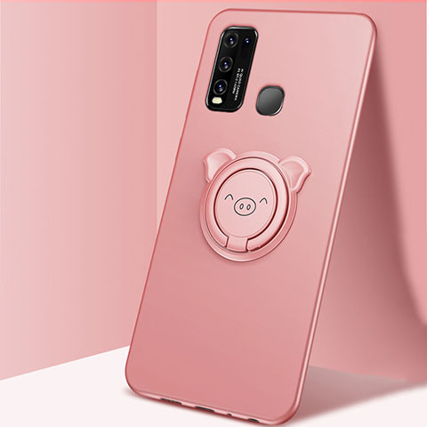 Custodia Silicone Ultra Sottile Morbida Cover con Magnetico Anello Supporto A05 per Vivo Y50 Oro Rosa