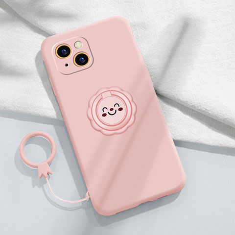 Custodia Silicone Ultra Sottile Morbida Cover con Magnetico Anello Supporto A06 per Apple iPhone 13 Mini Rosa