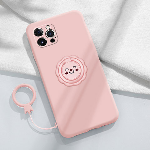 Custodia Silicone Ultra Sottile Morbida Cover con Magnetico Anello Supporto A06 per Apple iPhone 13 Pro Rosa